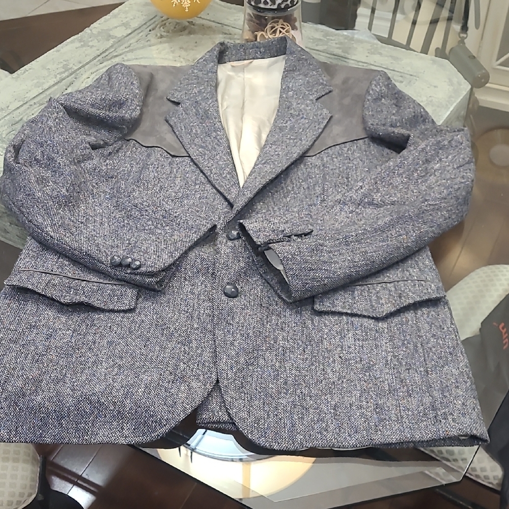 Paragon Western Blazer Jacket Suede Yoke Sports Coat Men's Large 100% Wool New